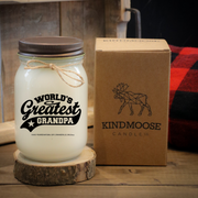 KINDMOOSE CANDLE CO 16 oz Candle Roasted Espresso / Distressed Bronze World's Greatest Grandpa Best Dad Ever - Soy Candles, Hand poured in Orangeville, Ontario