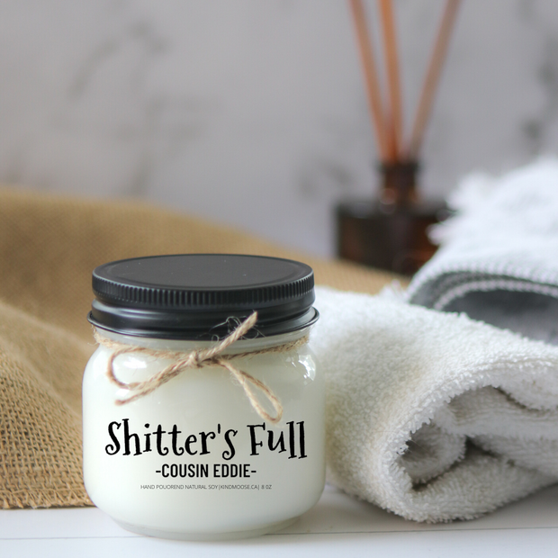 KINDMOOSE CANDLE CO 8 oz Candle Apple Pie / Black Shitters Full - Cousin Eddie Shitters Full - Cousin Eddie,Soy Bathroom Candles, Hand poured in Orangeville, Ontario