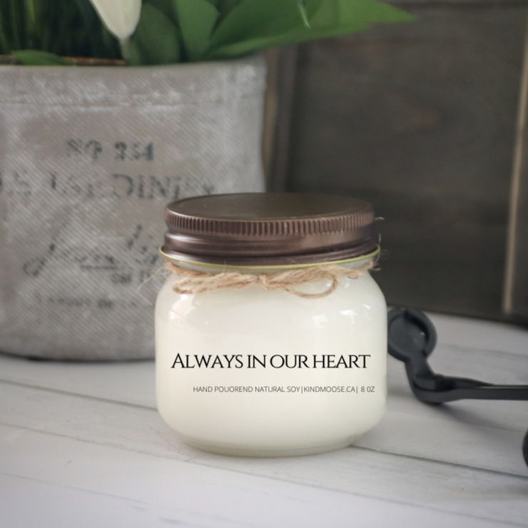 KINDMOOSE CANDLE CO 8 oz Candle Apple Pie / Distressed Bronze Always In Our Heart Your Wings Were Ready But Our Hearts Were Not, Soy Candles Orangeville, Ontario