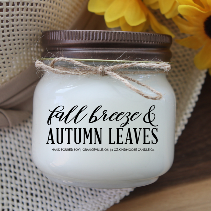 KINDMOOSE CANDLE CO 8 oz Candle Apple Pie / Distressed Bronze Fall Breeze & Autumn Leaves  Soy Candles Hand poured in Orangeville, Ontario Canada
