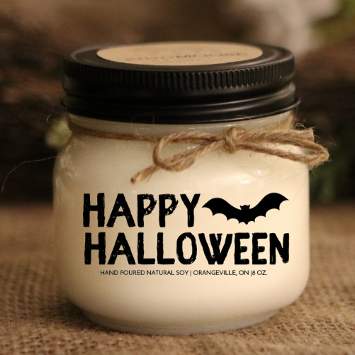 KINDMOOSE CANDLE CO 8 oz Candle Happy Halloween I'm Sorry, Soy Candles Hand poured in Orangeville, Ontario Canada
