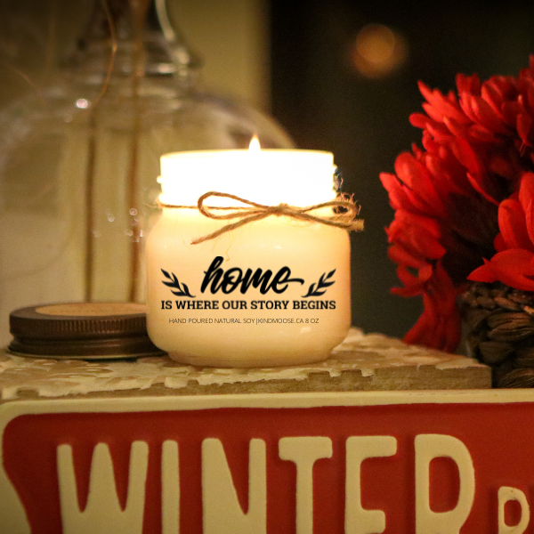 KINDMOOSE CANDLE CO 8 oz Candle HOME is Where Our Story Begins Believe In the Magic of Christmas, Hand poured Soy Candles Orangeville, Ontario