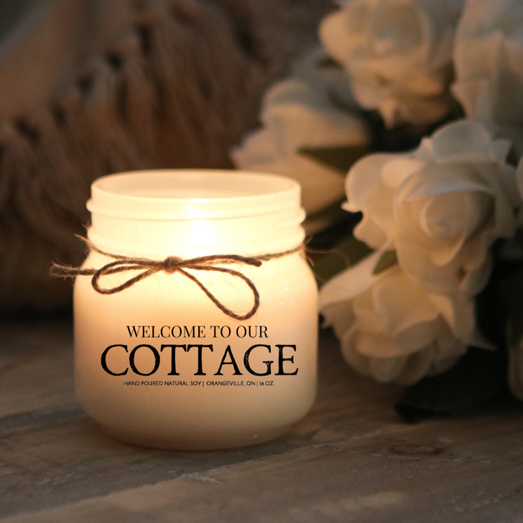 KINDMOOSE CANDLE CO 8 oz Candle Welcome To Our Cottage Customized Soy Candles Hand-poured in Orangeville Ontario Canada