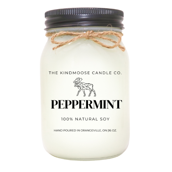 KINDMOOSE CANDLE CO PEPPERMINT PEPPERMINT, Soy Candles, hand poured in Orangeville, Ontario