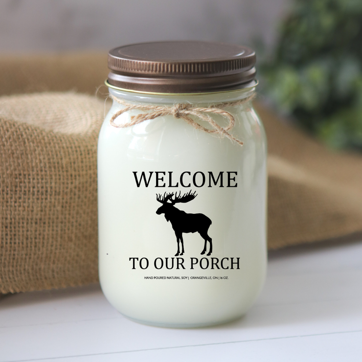 KINDMOOSE CANDLE CO 16 oz Candle Lemongrass / Distressed Bronze Welcome to our Porch "Oh Shit" Company is Coming - Soy Candles
